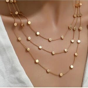 - Vintage Titanium Multi-Layered Chain Necklace with Gold Plating